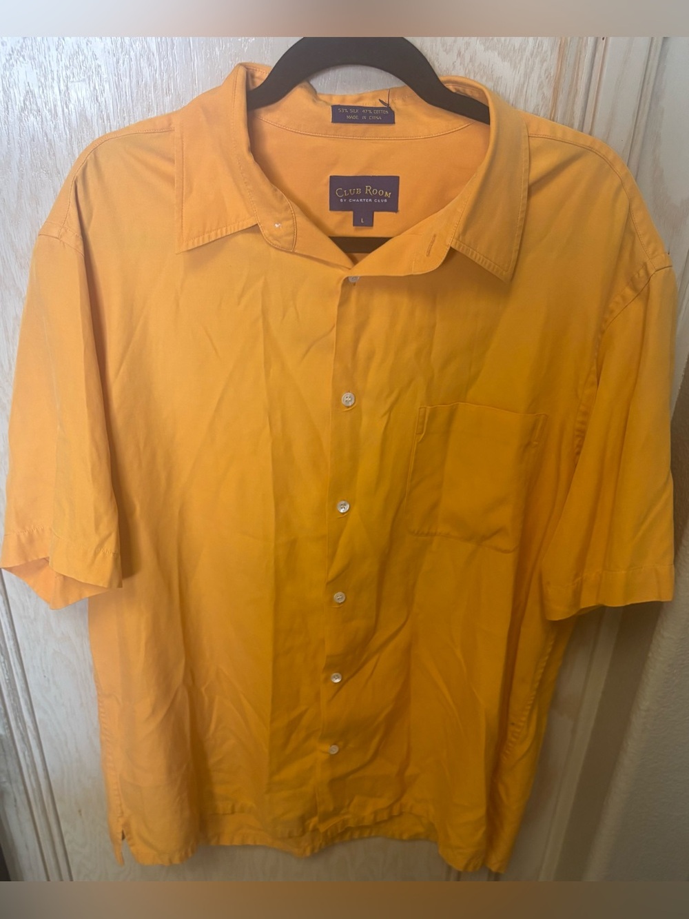 Club Room Men's Short Sleeve Button Down Shirt Size L Orange Silk Cotton Blend